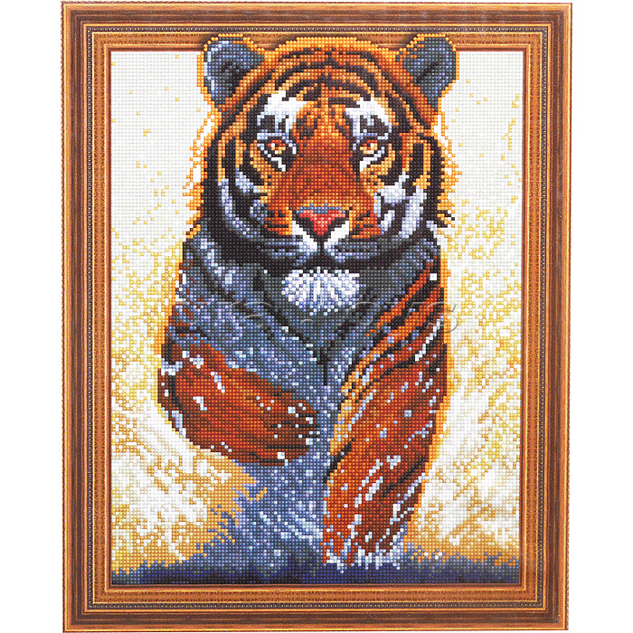Алмазная мозаика 3D с нанесенной рамкой 40х50 "Бегущий тигр" (27 цветов)