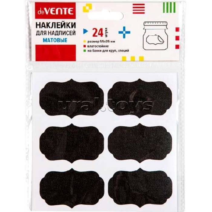 Наклейки для надписей 55x35 мм, влагостойкие, черные, матовые, фигурные, для мелков и маркеров, 24 шт, ПВХ 100 мкм, на банки для круп, специй