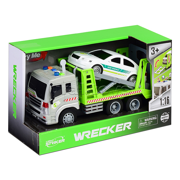 Автовоз "Трейлер" 1:16 (свет, звук) цвет зеленый, в коробке