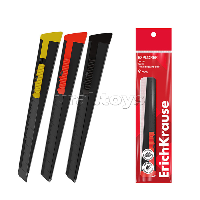 Нож канцелярский Explorer, 9 мм, ассорти (в пакете по 1 шт.)