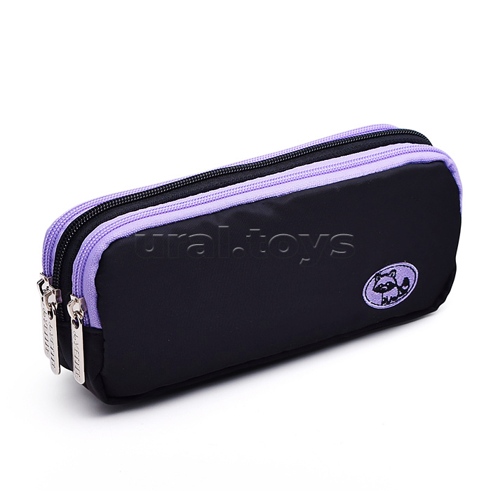 Пенал "Fluffy Ears. Raccoon"  210x85x55 мм прямоугольный, плотный износостойкий нейлон с водоотталкивающей пропиткой, прямоугольной формы для 60 предметов, 3 отделения на молнии, с молниями 2-х цветов, полноцветная печать