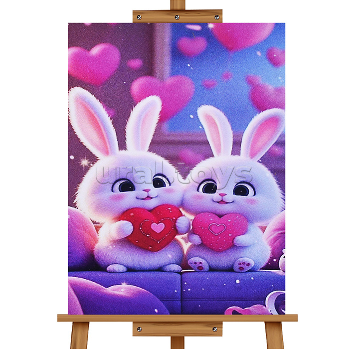 Мозаика алмазная "Зайчата с сердечками" 20*30см.