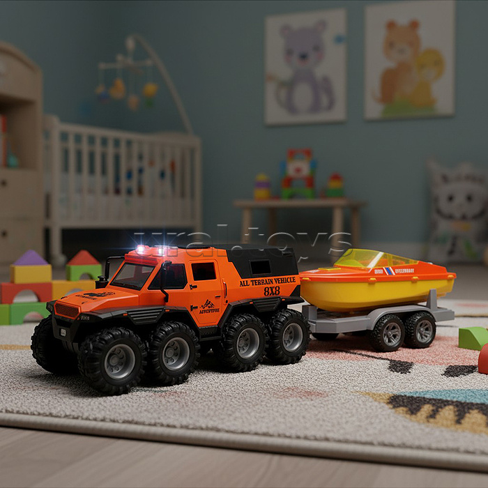 Машина "Король бездорожья" (свет, звук) с катером, в коробке