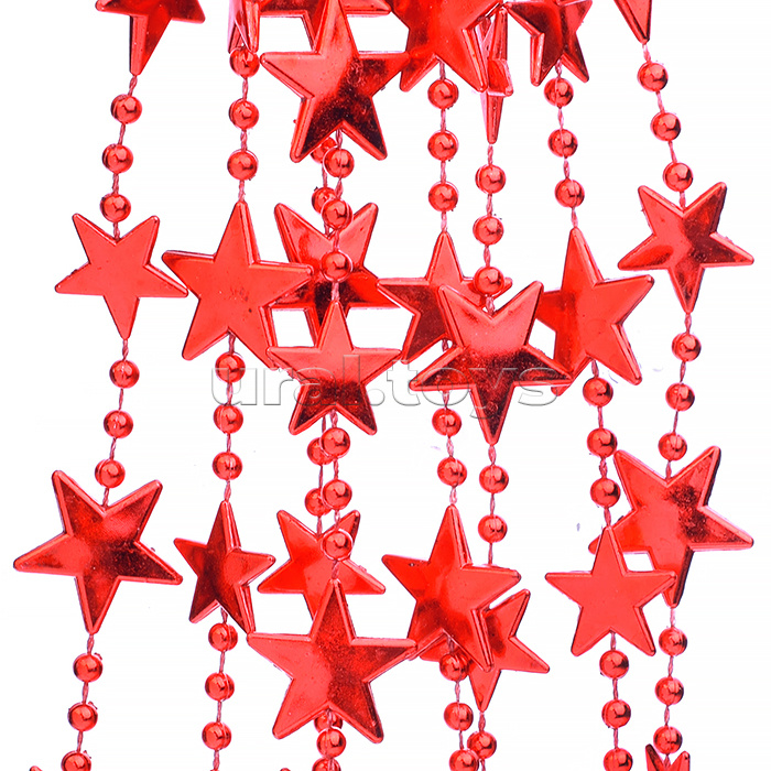 Новогоднее украшение "Бусы звезды" красные, 2,7м, в пакете