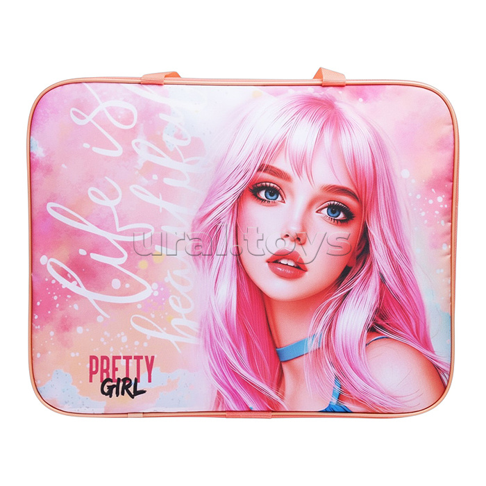 Папка школьника А4 с ручками + твердое дно, широкая, ткань, дизайн 335/260/60 "Красотка"