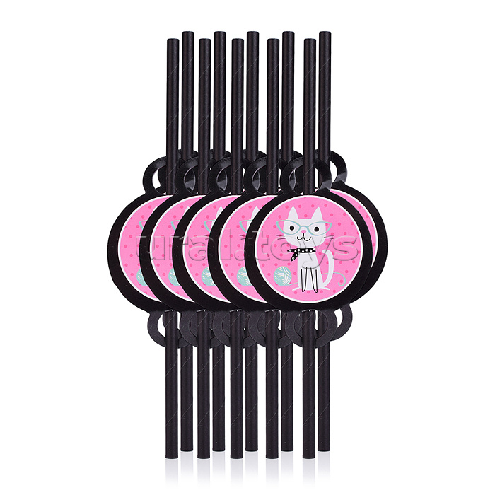 Набор посуды одноразовой "Гламурный кот" трубочки (10 шт)