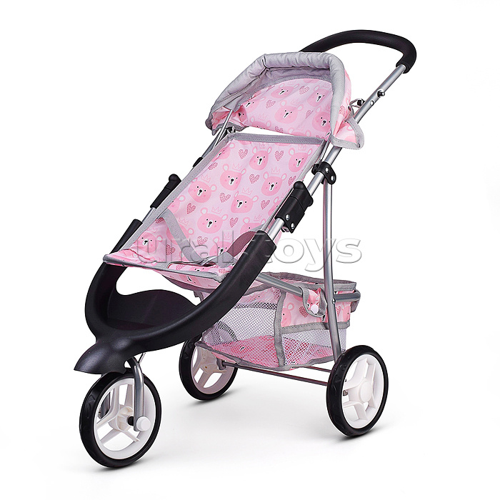 Коляская кукольная металлическая, 3-х колесная, с корзиной, козырьком и столиком