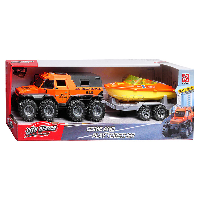 Машина "Король бездорожья" (свет, звук) с катером, в коробке