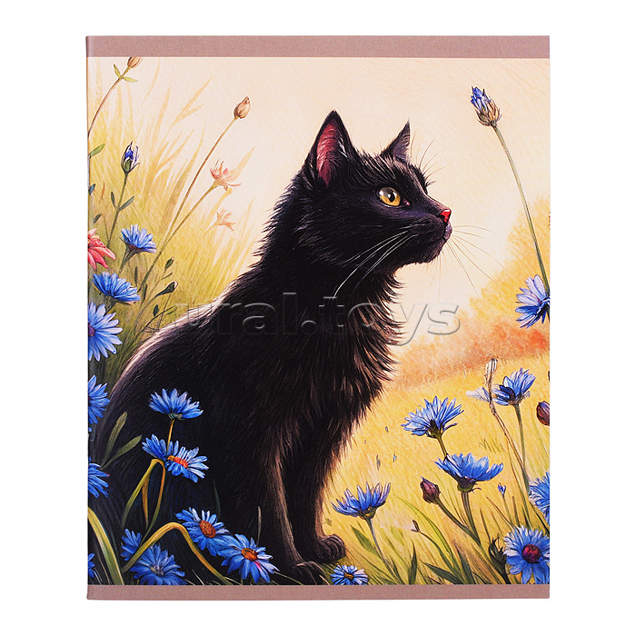 Тетрадь 48л. клетка "Солнечные коты" скрепка. обл.: мел. картон. Бум. оф.60 г/м2.