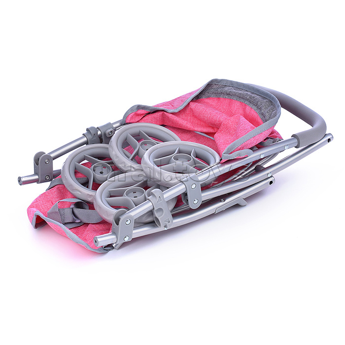 Коляска для кукол металлическая, складная, прогулочная, с тентом, с корзиной, цвет розовый в пакете