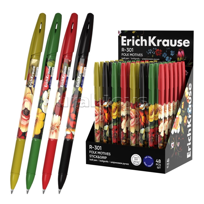 Ручка шариковая R-301 Stick&Grip Folk Motives 0.7, цвет чернил синий (в коробке-дисплее по 48 шт.)