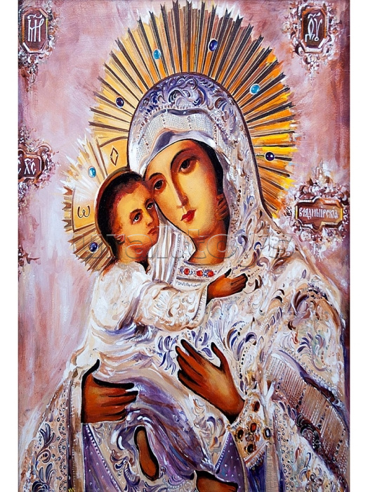 Алмазная мозаика 30х40 "Дева Мария с младенцем" без подр., с полн. заполн. (30цв) (блест.)