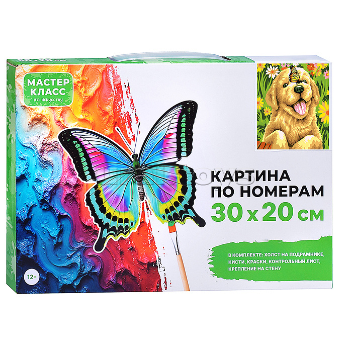 Картина по номерам "Щенок и бабочка" 30*20 см.