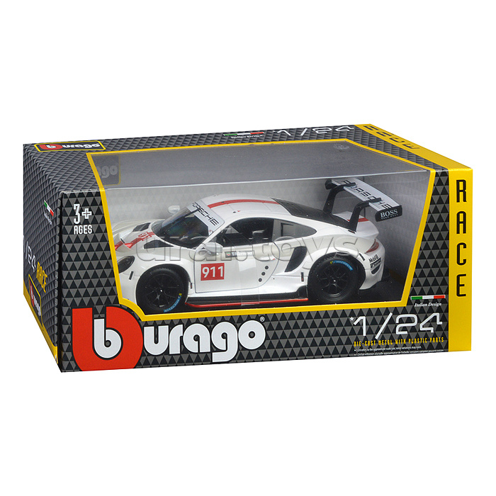 Гоночная машинка die-cast Porsche 911 RSR, 1:24, белая, открывающиеся двери