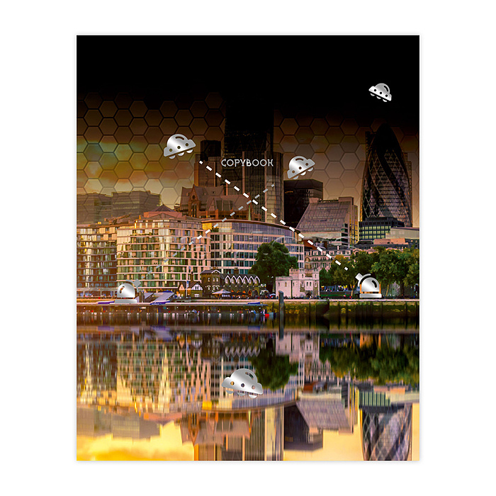 Тетрадь 96л., клетка "Тарелки в городе" А5 Тетрадь 96л., клетка "Тарелки в городе" А5