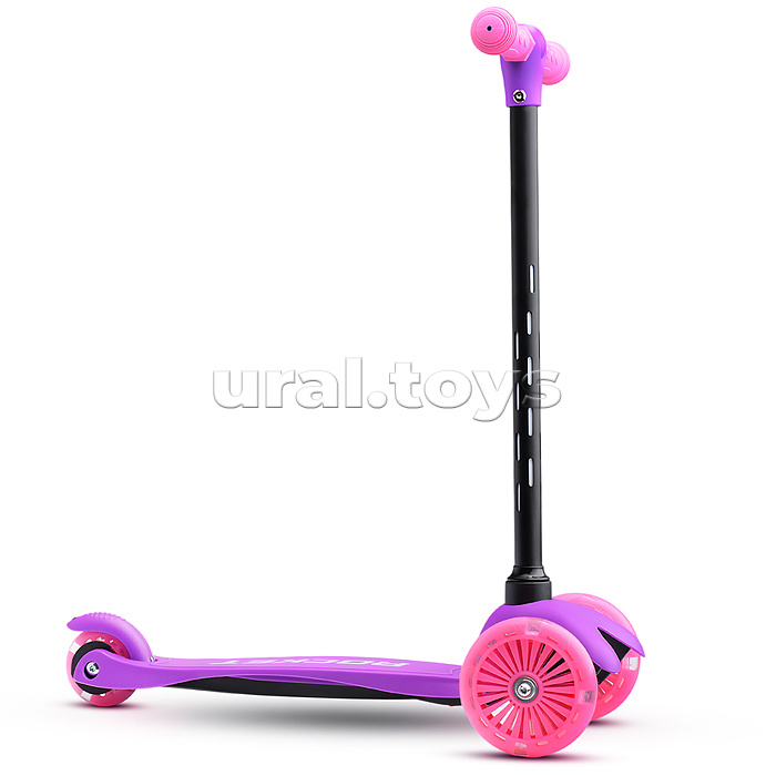 Самокат 3-х колесный ROCKET,колеса PU со светом, светящаяся стойка, ABEC 7, фиолетовый