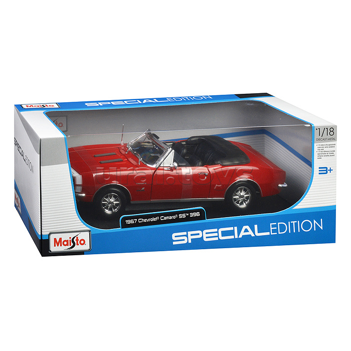 Машинка die-cast 1967 Chevrolet Camaro SS 396 Convertible, 1:18, красная, открывающиеся двери