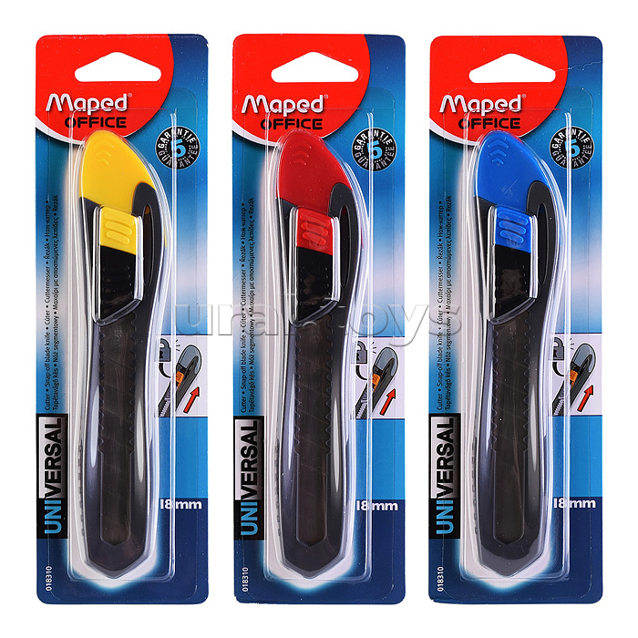 Нож канцелярский 18мм, эргоном., пластик, с фиксатором