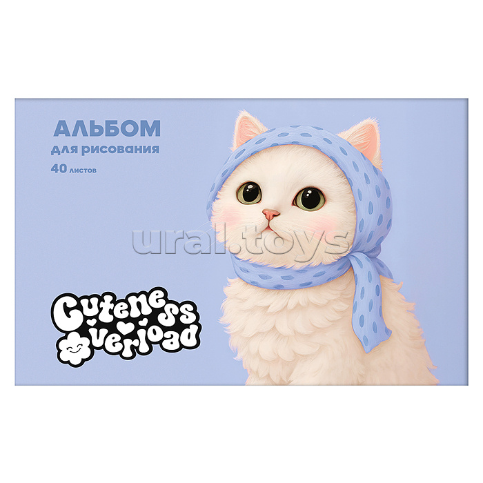 Альбом для рисования 40л. "Pure Blue Cuteness" скрепка, обл.: мел. картон, выб. лак, бум. оф.110г/м2 уп./гофр.