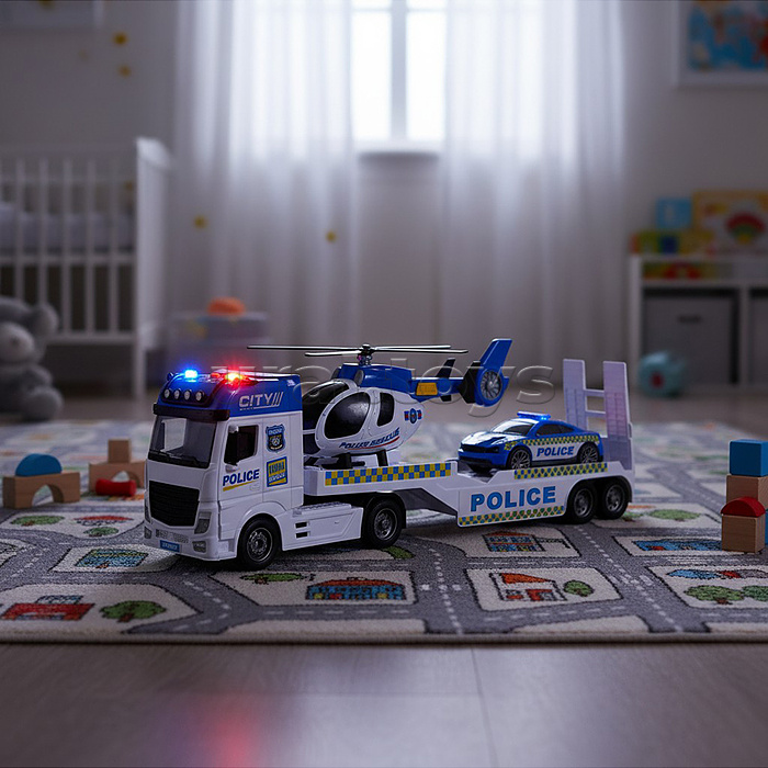 Машина "Полицейский автовоз" (свет, звук) в коробке