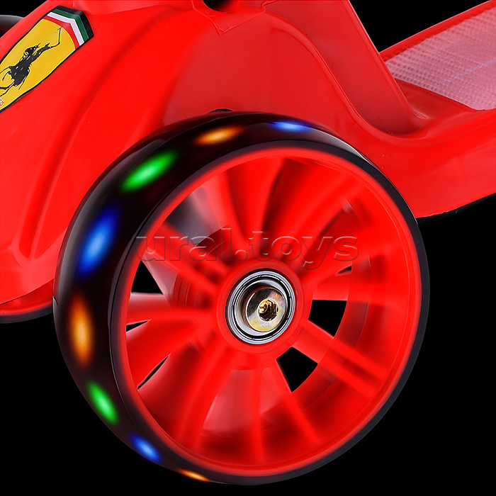 Самокат 3-х. кол., с сиденьем, ограничителем и родительской ручкой, колеса PU, красный, в коробке