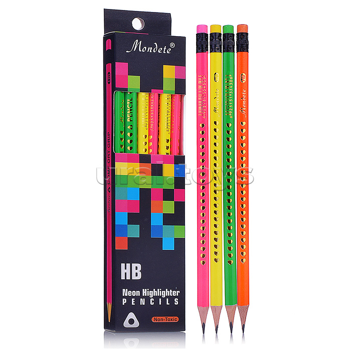 Карандаш чернографитный  2В заточенный супермягкий грифель, дерево -липа, корпус "Неон"европодвес