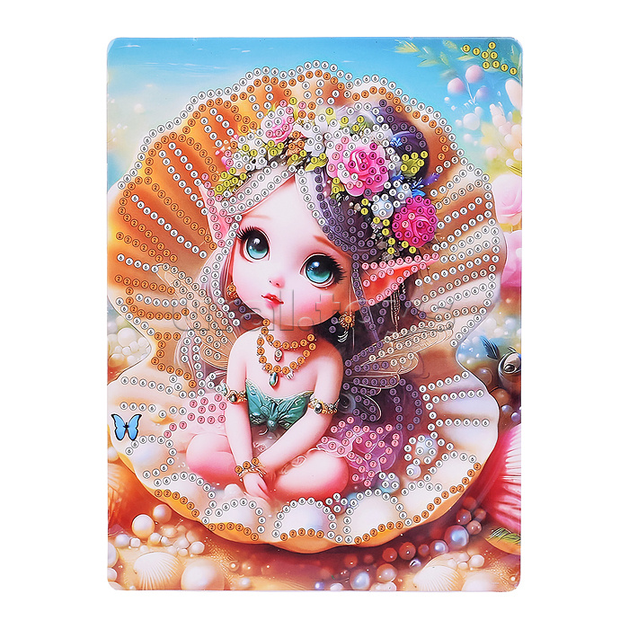 Мозаика алмазная "Малышка в ракушке" 15*20см