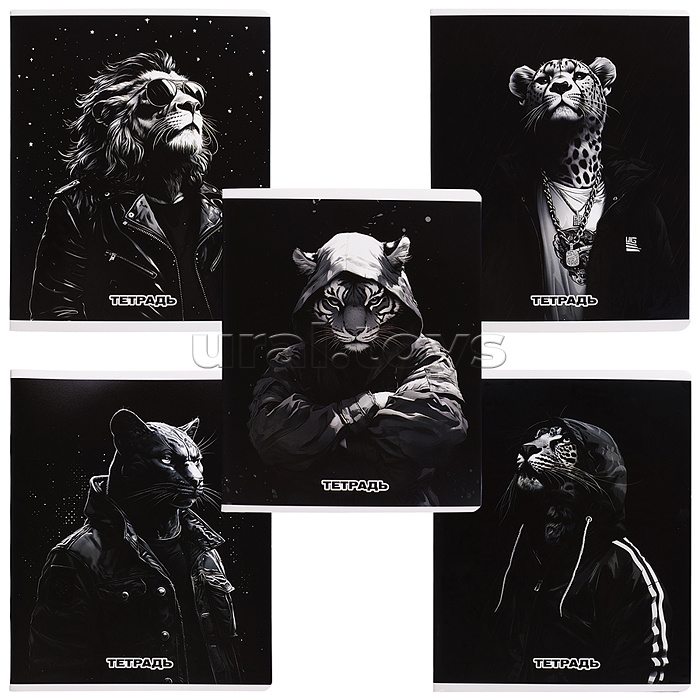 Тетрадь 48 л, клетка "Брутальные звери" А5+, мягкий переплёт (2 скобы)