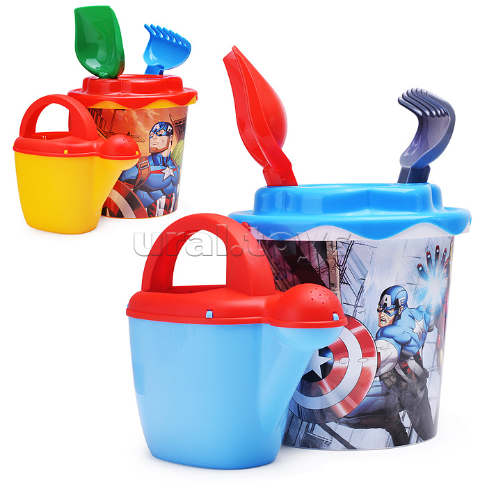 Набор MARVEL "Мстители" №6: ведро с наклейкой, ситечко "Солнышко", лопатка №5, грабельки №5, лейка №10