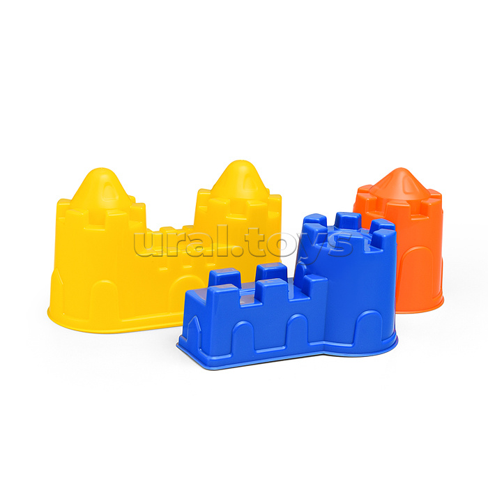 Набор №524: Ведро-замок большое, лопатка №5, грабельки №5, формочки (замок башня + замок стена с двумя башнями + замок мост)