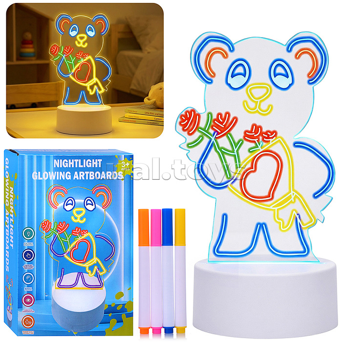 Набор для творчества  "Доска для рисования-светильник Мишка" в коробке