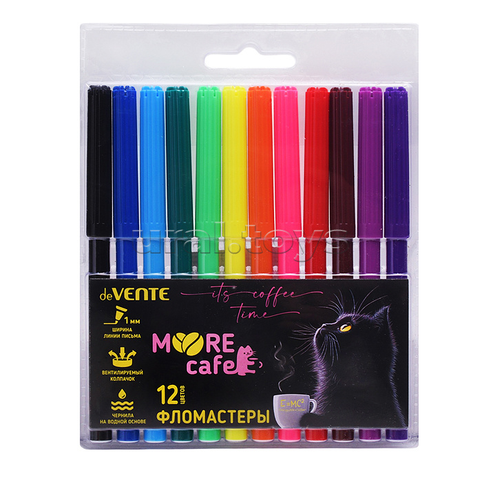 Фломастеры "MooreCafe" 12 цветов с вентилируемым колпачком, в пластиковом блистере