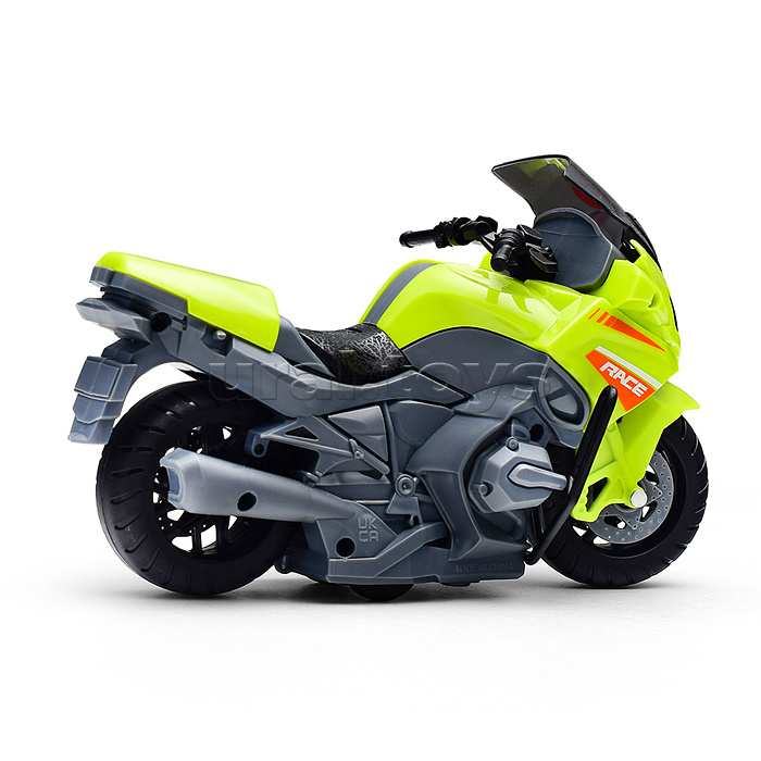 Мотоцикл "Спортивный" 1:20 (свет, звук) в коробке (цвет зеленый)