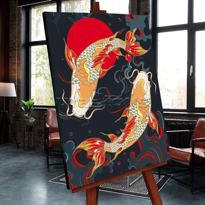 Картина по номерам 40х50 "Карпы Кои" со светящейся краской (14 цветов)