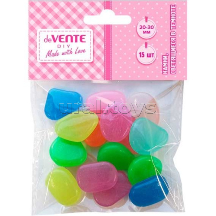 Камни, светящиеся в темноте "DIY Прибойный блеск" 20-30 мм, 15 шт (около 30 г), в пластиковом пакете с блистерным подвесом