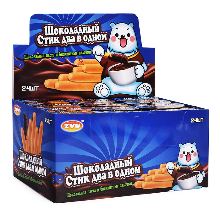 Шоко Стик два в одном: Шоколадная паста и бисквитные палочки 12г* 24шт