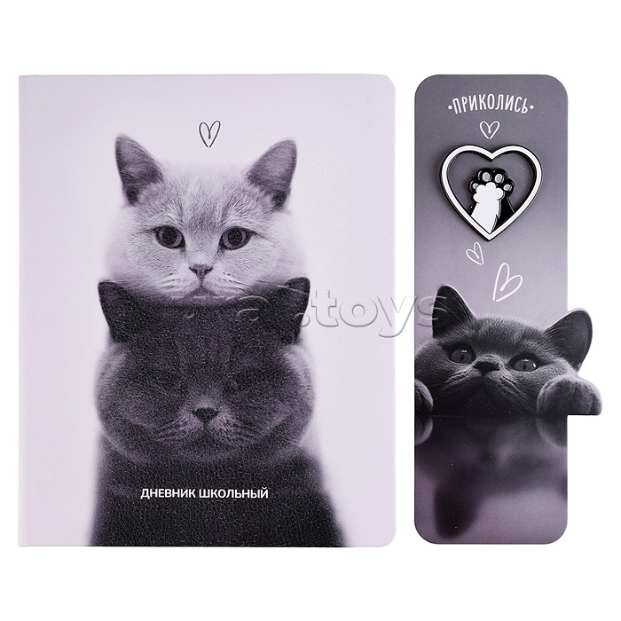 Дневник 1-11 кл. "Два кота" кожзам: А5+; твёрдый переплёт, со значком-пином