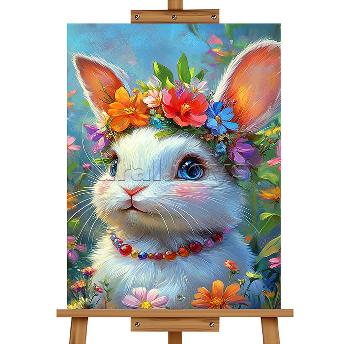 Картина по номерам "Зайчонок в цветах" 40*30 см.