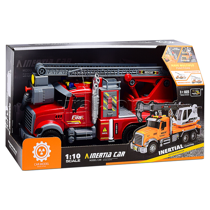 Машина "Пожарная" с лестницей и распылителем воды, на батарейках, в коробке