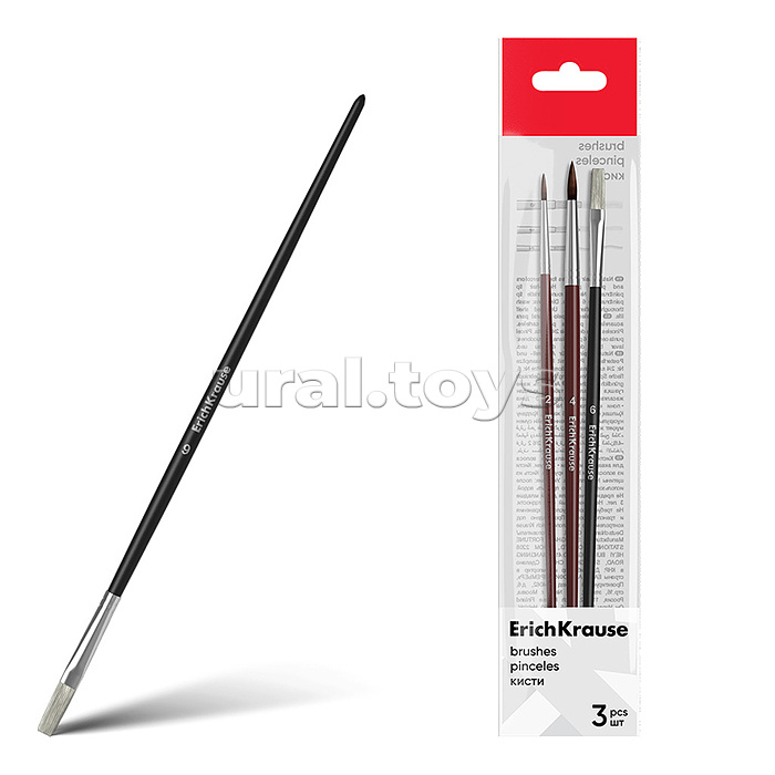 
Кисти для акварели и гуаши, пони и щетина, 3 штуки, (в полибеге с европодвесом)