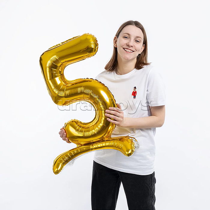 Шар (32''/81 см) Цифра на подставке, 5, Золото, 1 шт. в уп.