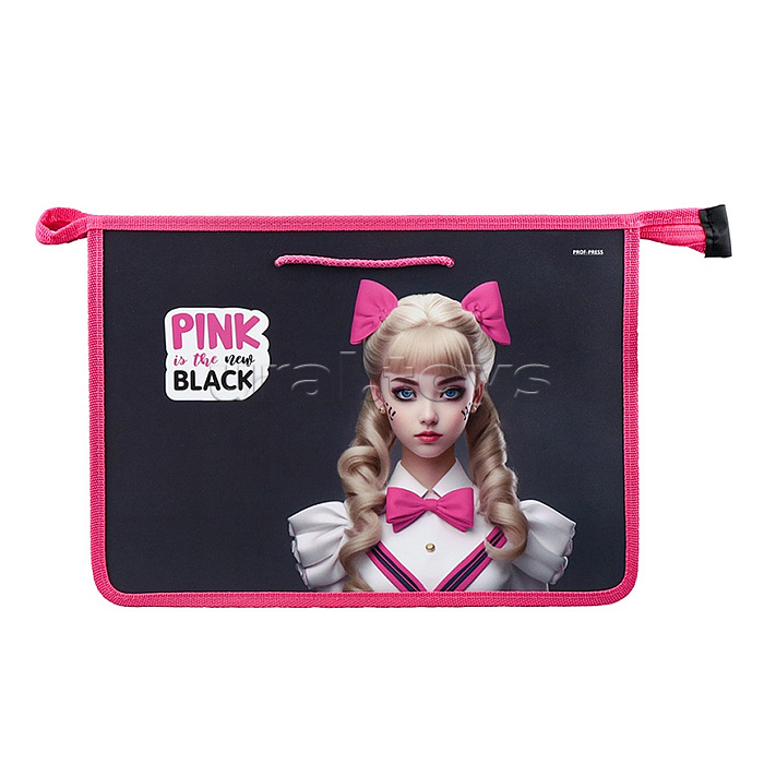 Папка детская на шнурке А4 "PINK&BLACK" пластик Папка детская на шнурке А4 "PINK&BLACK" пластик