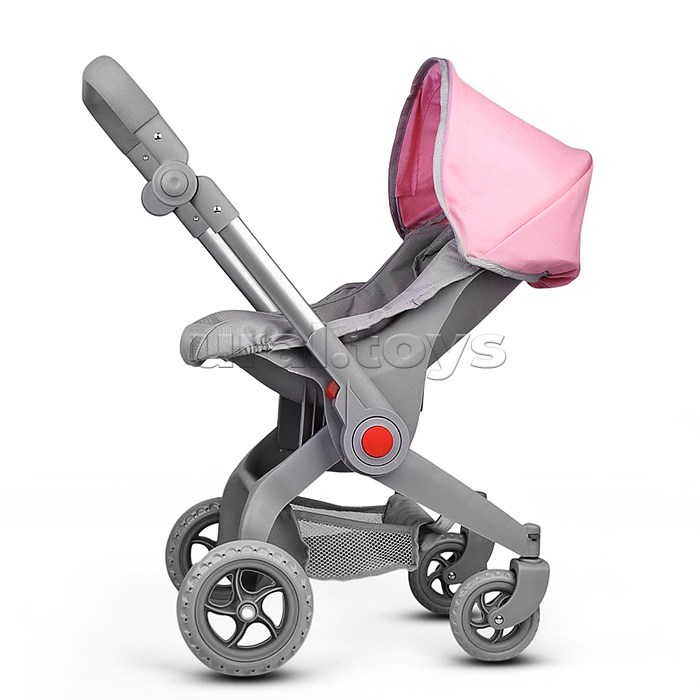 Коляская кукольная металлическая, с корзиной и козырьком, цвет серо-розовая