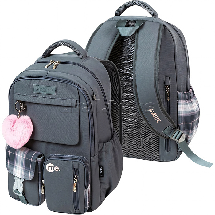 Рюкзак "Me. Gray" подростковый 42x31x20 см (18 л) 500 г, износостойкий влагостойкий нейлон, 2 просторных отделения на молнии (одно из них с уплотненным отделением для ноутбука до 17 дюймов и книг на резинке и карманом на молнии с органайзером), 1 передний