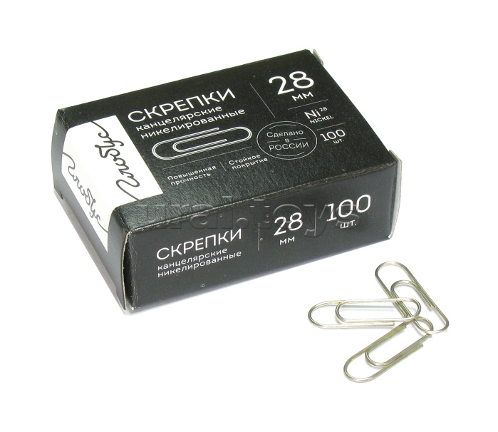 Скрепки канцелярские "Quality" L28 мм 100 шт., карт.упаковка,никелированные