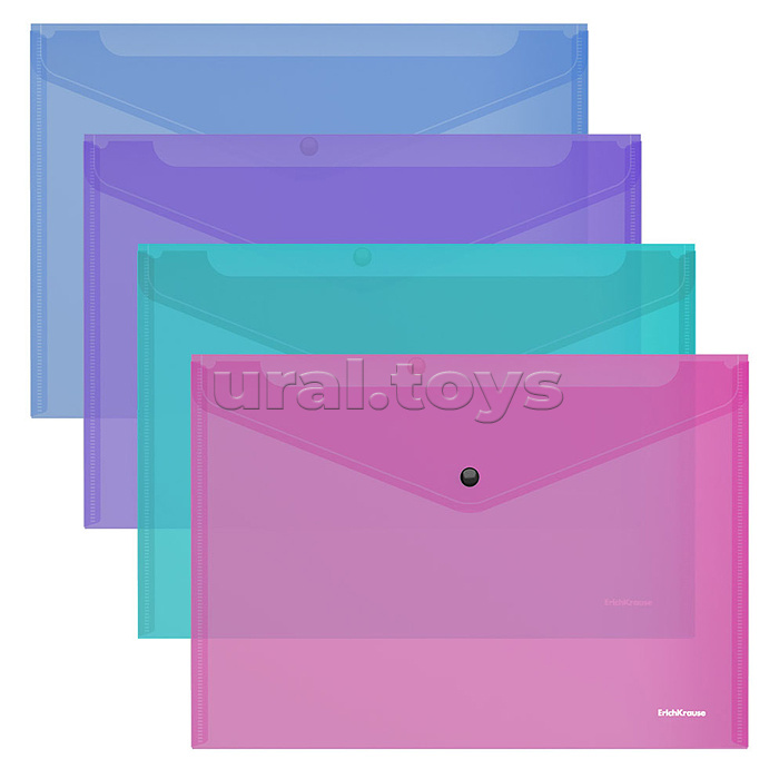 Папка-конверт на кнопке пластиковая Fizzy Vivid, полупрозрачная, A4, ассорти