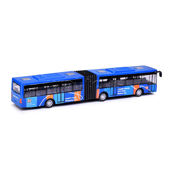 Автобус металлический городской с гармошкой, инерционный, масштаб 1:64 (синий)