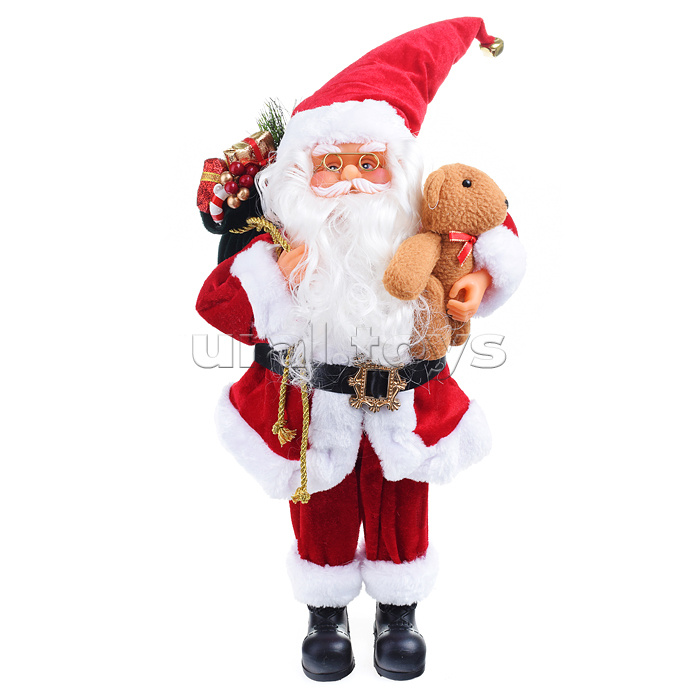 Сувенирный Дедушка Мороз с мешком подарков, 45см в пакете