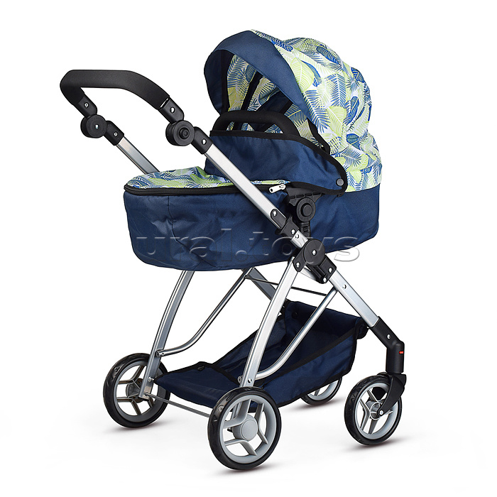 Коляска для кукол, металлическая, складная,с сумкой-корзиной для мамы,цвет листья на тёмно синем
