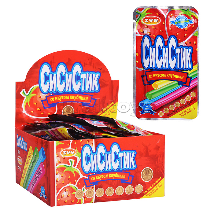 Мягкая конфета "Си Си стик" со вкусом клубники в соломинках 7г*40шт